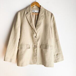 Zara Classic Beige 100% Linen Blazer Menswear Style M